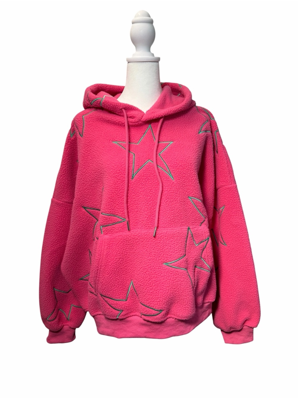 Easel Pink Starfish Sherpa Hoodie Oversized Star Fleece Pullover Sweatshirt M